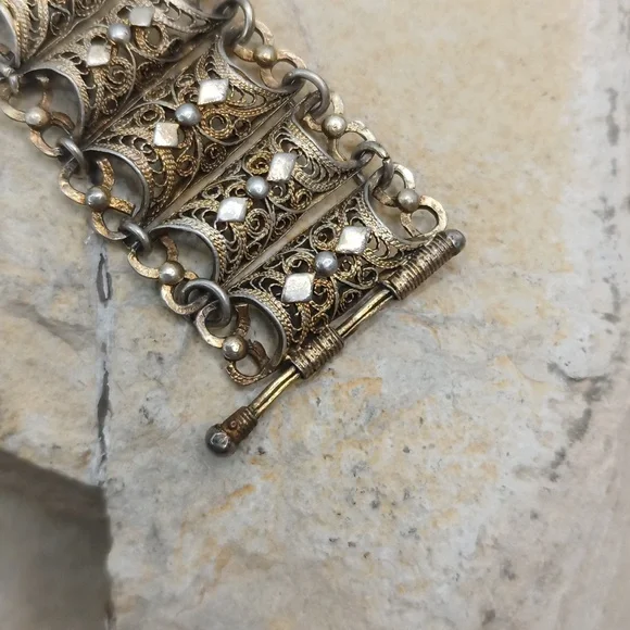 Vintage sterling silver fligrie statement bracelet - Picture 4 of 6